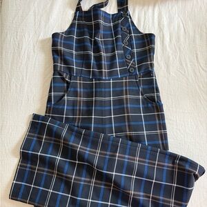 Zara Blue and Black Plaid Jumpsuit with Tailored Fit